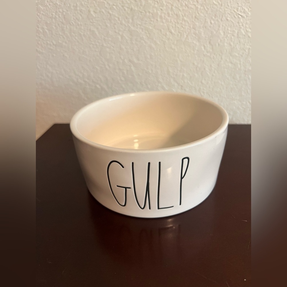Rae Dunn White Ceramic Bowl with 'GULP' Text